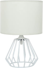Nachtkastje, tafellamp met opengewerkte voet en witte stoffen kap, minimalistische bureaulamp voor slaapkamer, woonkamer, kantoor (E27-lamp niet inbegrepen)